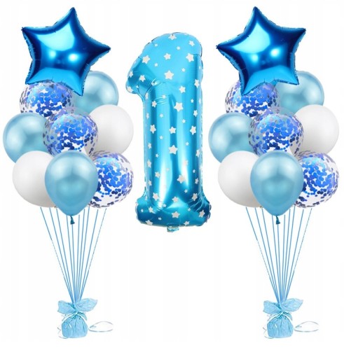 Balony z konfetti niebieskie roczek 1 pierwsze
