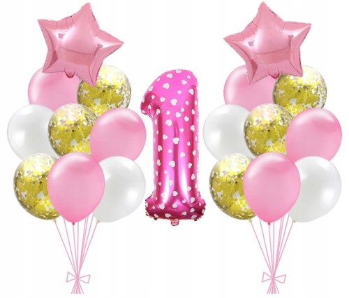 Balony z konfetti różowe roczek 1 pierwsze urodzin
