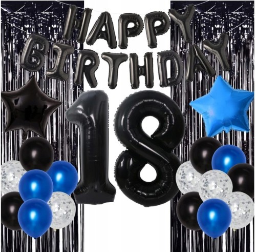 Zestaw balony osiemnastka czarne hel 18 urodziny
