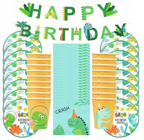 Zestaw urodzinowy dinozaury kubki talerze serwetki