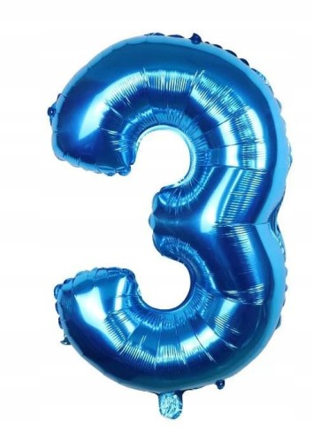 BALON foliowy cyfra trzy 3 niebieski urodziny 40cm