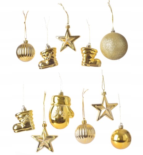 Ozdobne Świąteczne złote bombki choinkowe 11szt