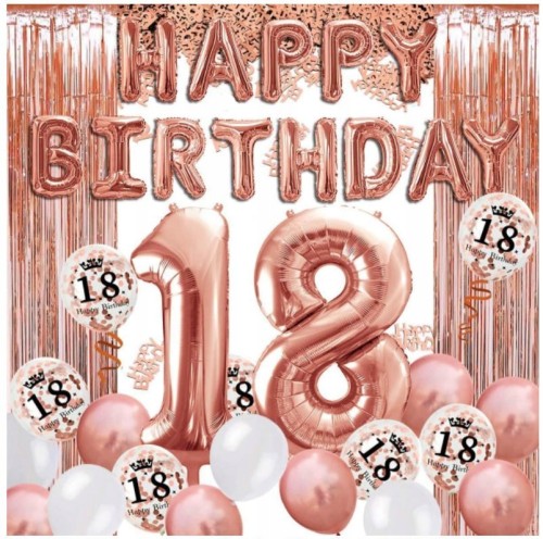 ZESTAW balony różowe złoto 18 urodziny osiemnastka