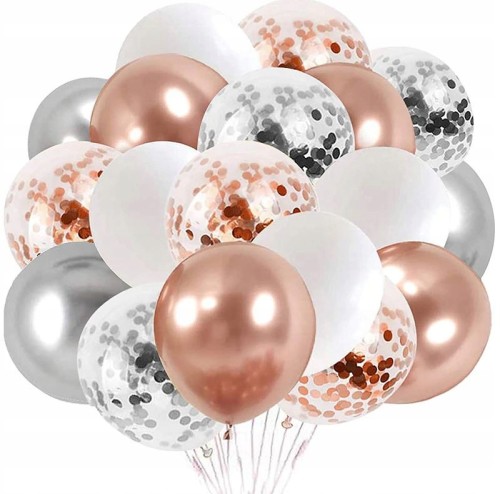 Zestaw balonów konfetti różowe złoto shiny wesele