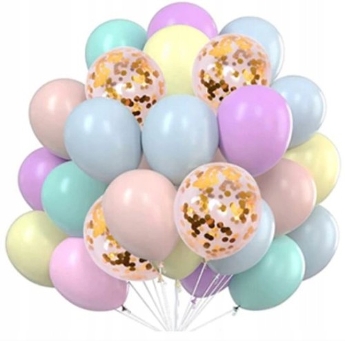Zestaw balonów konfetti pastelowe urodziny roczek