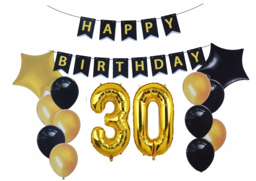 ZESTAW BALONY 30 URODZINY trzydziestka złote