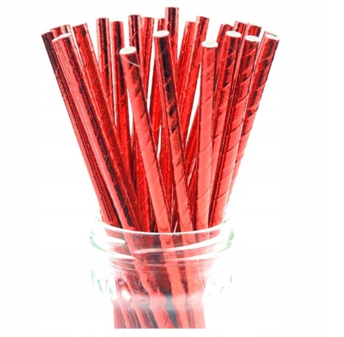 Słomki RURKI papierowe czerwone 25 szt panieński