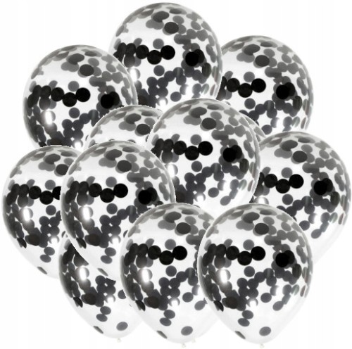 Balony duże przezroczyste czarne konfetti 10 szt
