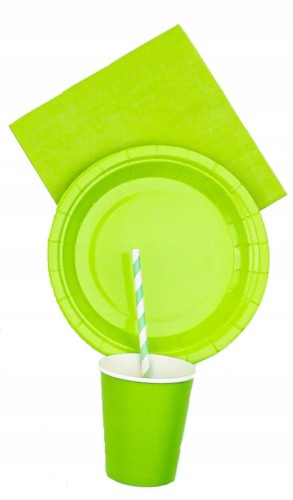 ZESTAW urodziny kubki talerzyki zielone słomki