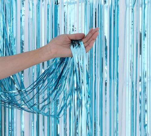 KURTYNA samoprzylepna metaliczna niebieska 1m x 2m