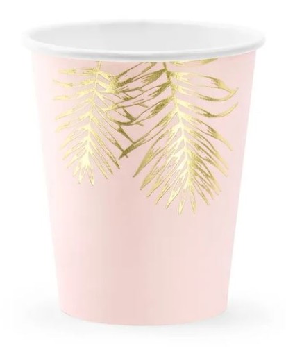 Kubki papierowe kubeczki złote liście różowe 6 szt