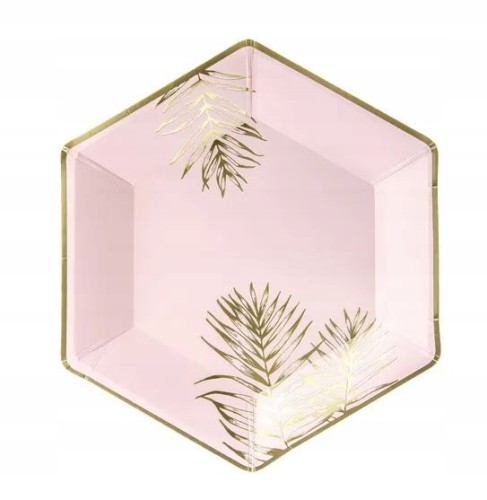 Talerzyki 23 cm różowe złote liście 6 szt urodziny