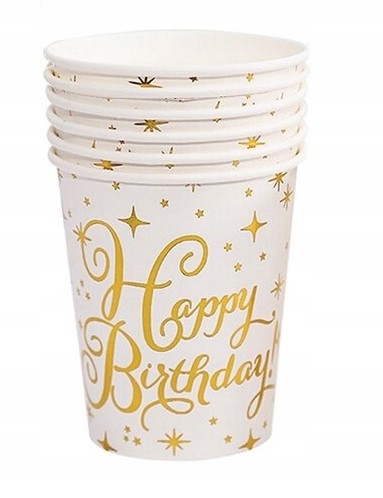 Kubeczki papierowe białe złote gwiazdki urodziny