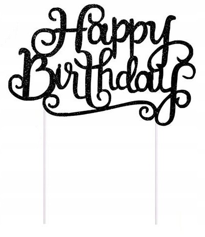 Topper toper happy birthday czarny na tort brokat