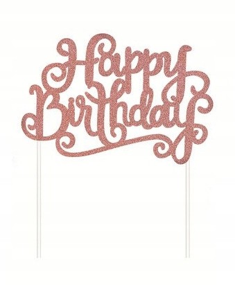 Topper toper happy birthday rose gold brokatowy