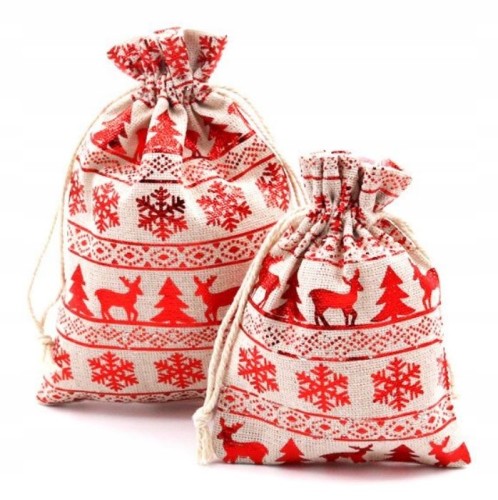 Świąteczne woreczki jutowe prezent 17x13 cm 2 szt