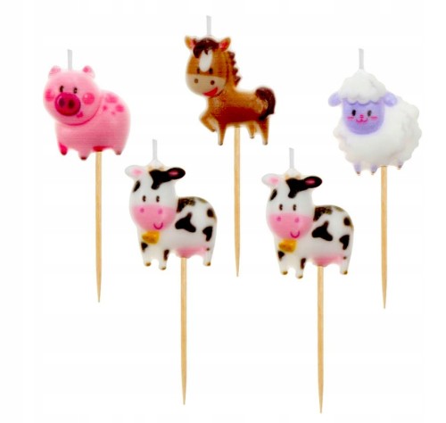 Świeczki urodzinowe na tort zwierzątka farma 5 szt
