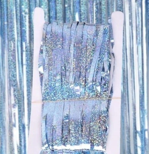 KURTYNA samoprzylepna niebieska holograficzna 1x2m