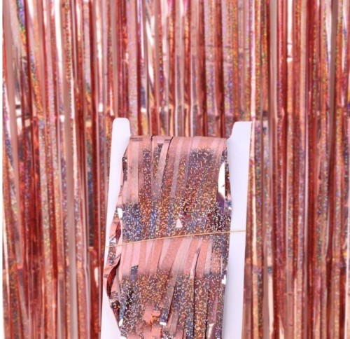 KURTYNA samoprzylepna holograficzna rose gold 1x2m