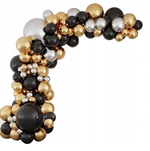 Zestaw balonów girlanda łuk złoty czarny srebrny