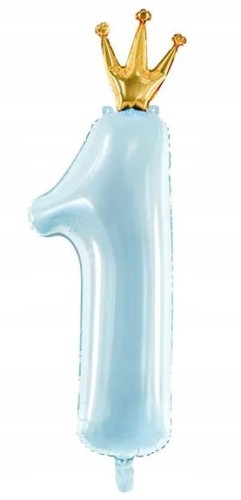 BALON cyfra jeden korona 1 niebieski ROCZEK 90 cm