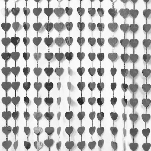 KURTYNA metaliczna samoprzylepna srebrna serca 1x2