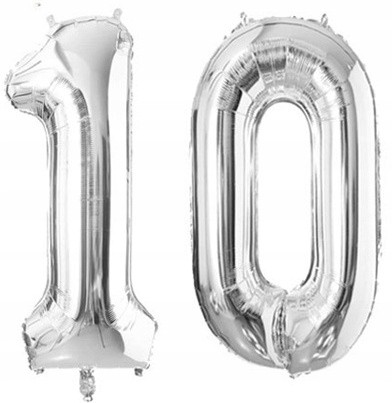Balony foliowe cyfry cyfra 10 urodziny srebrne 70