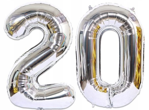 Balony foliowe cyfry cyfra 20 urodziny srebrne 70