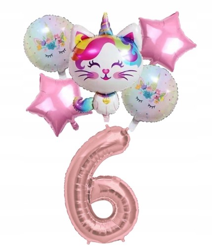 Zestaw balonów kotek na szóste 6 urodziny różowy