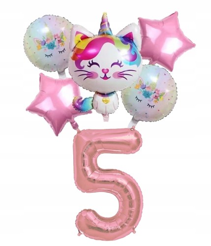 Zestaw balonów kotek na piąte 5 urodziny różowy