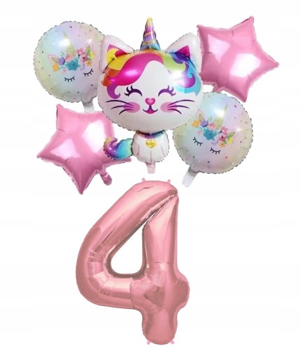 Zestaw balonów kotek na czwarte 4 urodziny różowy