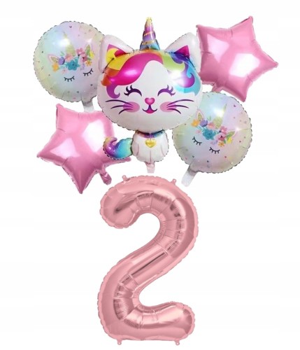 Zestaw balonów kotek na drugie 2 urodziny różowy