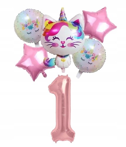 Zestaw balonów kotek roczek 1 pierwsze urodziny