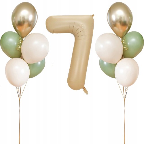 Zestaw balonów na siódme 7 urodziny kremowy złoty