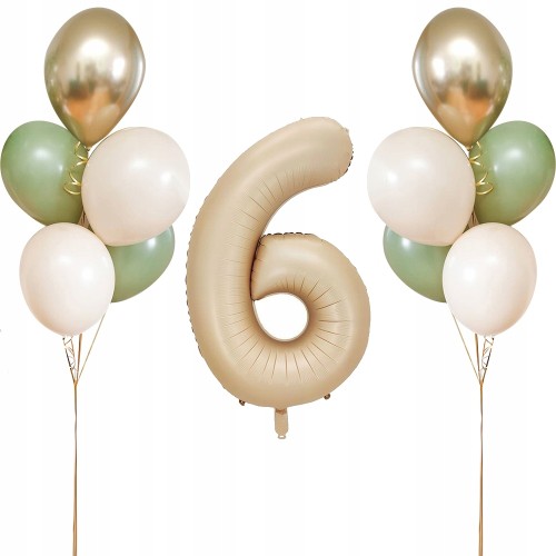 Zestaw balonów na szóste 6 urodziny kremowy złoty