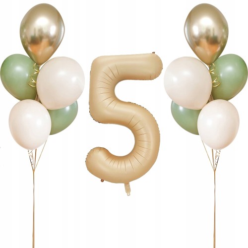 Zestaw balonów na piąte 5 urodziny kremowy złoty