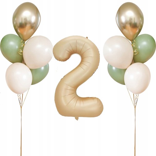 Zestaw balonów na drugie 2 urodziny kremowy złoty