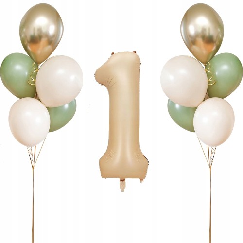 Zestaw balonów na roczek 1 pierwsze urodziny ecru