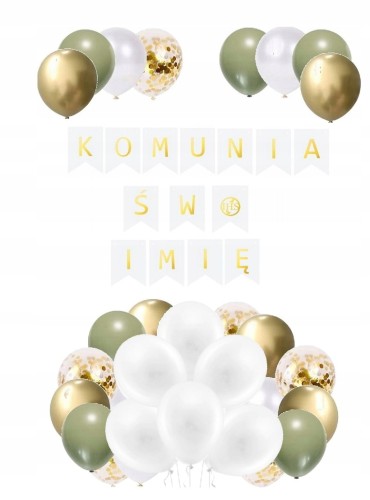 Zestaw balonów złote komunia święta baner + imię