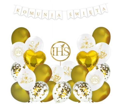 Zestaw balonów złote komunia święta baner topper