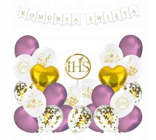 Zestaw balonów złote różowe komunia baner topper