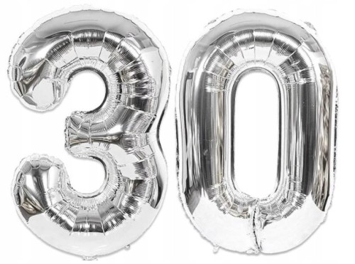 Balony foliowe cyfry cyfra 30 urodziny srebrne 70