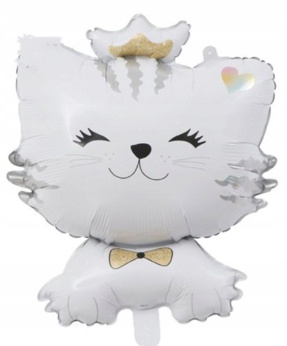 BALON foliowy kotek kot biały z koroną 52 x 71 cm