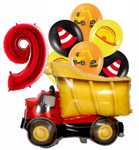 Zestaw balonów dziewiąte 9 urodziny auto wywrotka