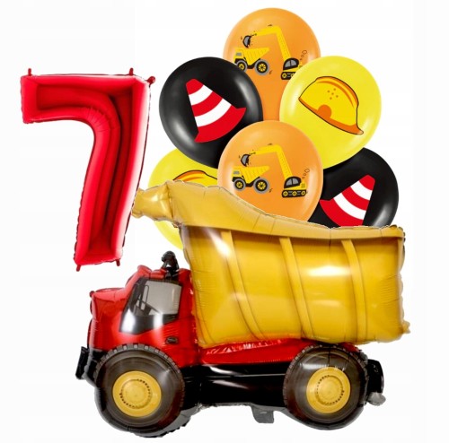Zestaw balonów siódme 7 urodziny pojazdy wywrotka