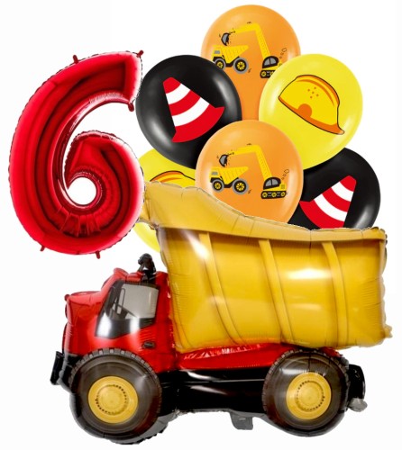 Zestaw balonów szóste 6 urodziny pojazdy wywrotka