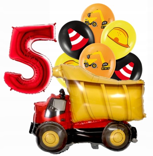 Zestaw balonów piąte 5 urodziny pojazdy wywrotka