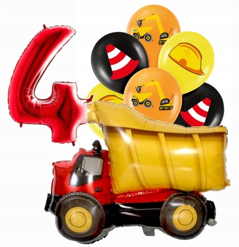 Zestaw balonów czwarte 4 urodziny pojazdy wywrotka