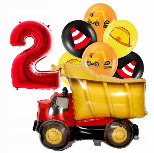 Zestaw balonów drugie 2 urodziny pojazdy wywrotka