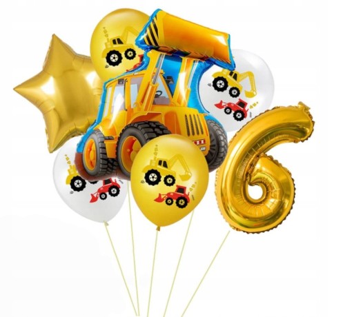 Zestaw balonów szóste 6 urodziny pojazdy koparka